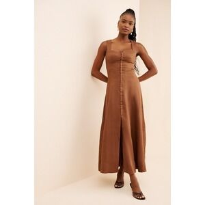 Hansen & Gretel Brightly Brown Linen Corset Flowy Maxi Dress Australia Small